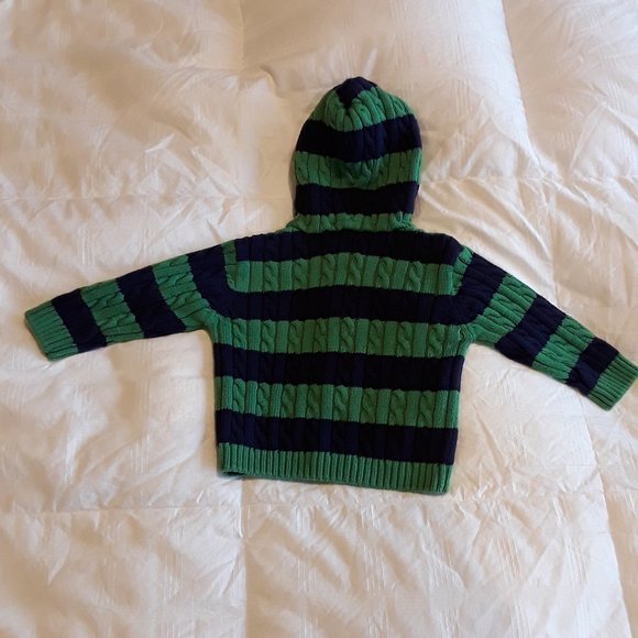 6-9 Month 100% Cotton Navy & Green Zip Cardigan - Picture 2 of 7